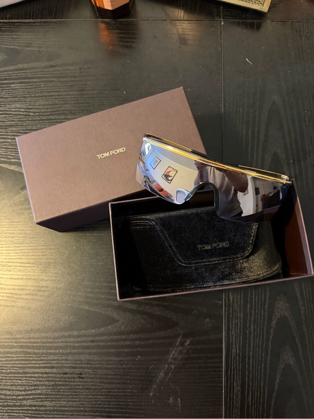 Tom Ford Men’s Gold-Trim Mirrored Shield Sunglasses